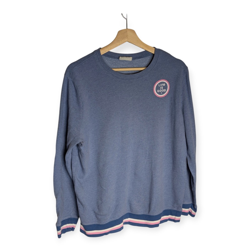 Life is Good Womens Large Blue Palm Tree Keep It Simple Striped Crew Sweatshirt - Picture 5 of 10